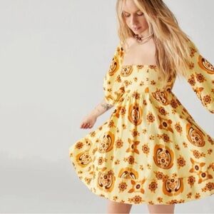Urban Outfitters Yellow Floral Long Sleeve Dress